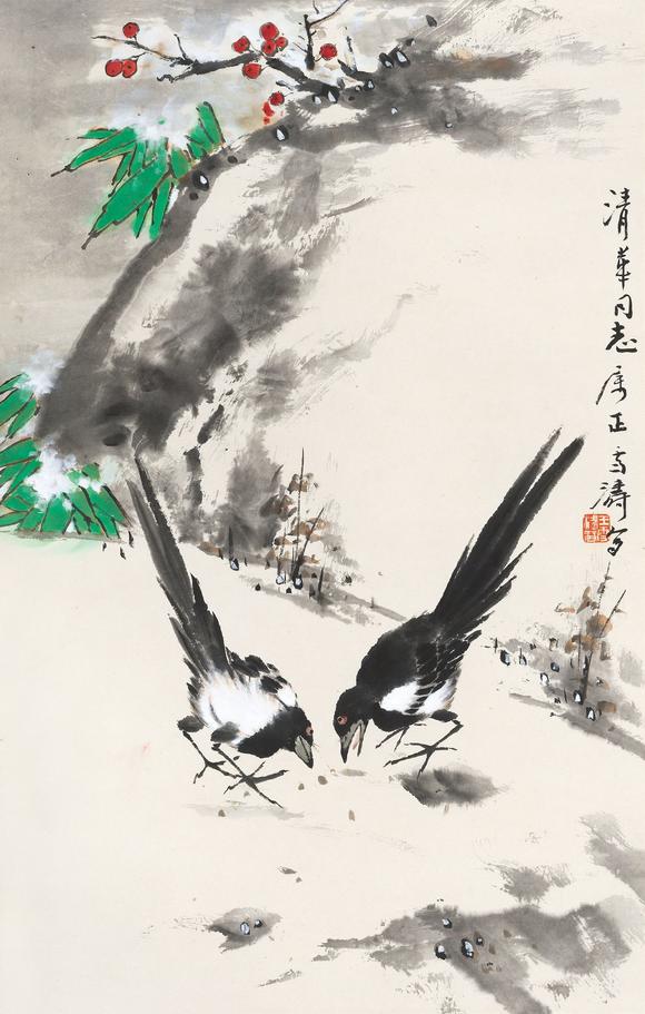 王雪涛6819031982双喜立轴设色纸本