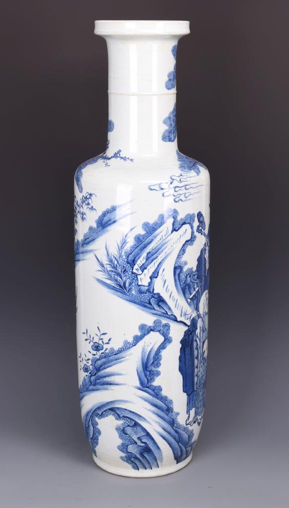 清康熙青花三星人物棒槌瓶blueandwhitefulushoustarsroleaubottle