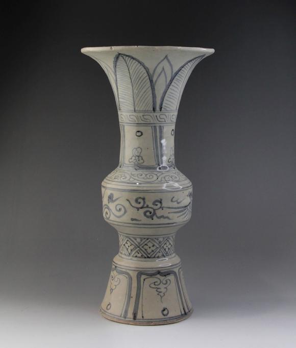 慈溪窑元青花芭蕉纹凤尾尊瓶achineseblueandwhiteporcelainzunvase