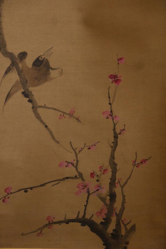 新罗山人华岩花鸟立轴achineseflowerbirdpaintingsilkscrollxinluo