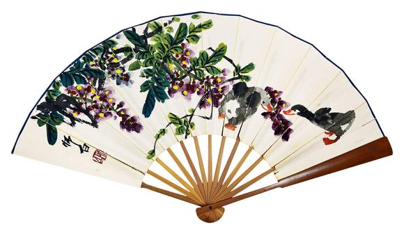 娄师白 《紫藤小鸭》高清大图_易拍全球钜鑫缘惠风雅韵---扇面专题拍